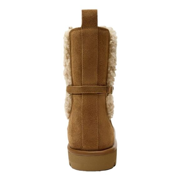 ZARA | Brown | FAUX SHEARLING FLAT LEATHER ANKLE BOOTS - Picture 3 of 7